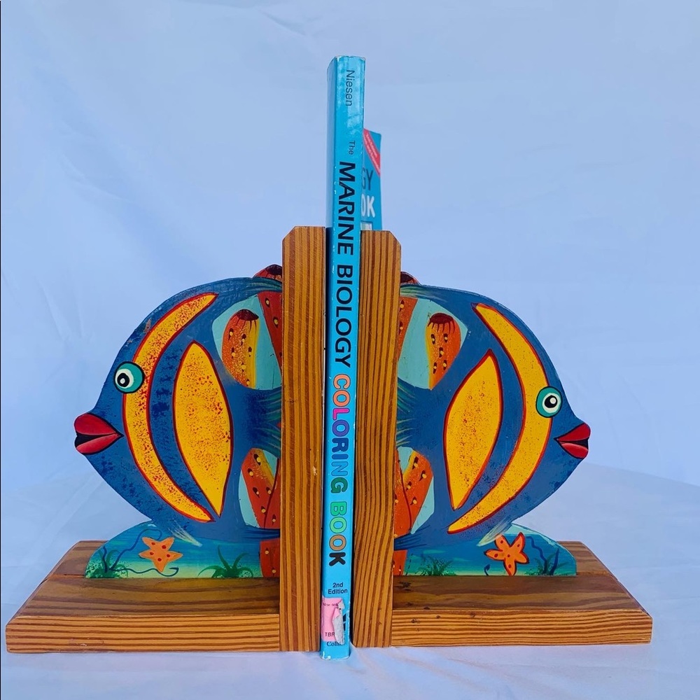 Wooden Fish Book End Set
